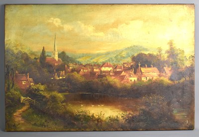 Lot 411 - A 20th century oil on canvas depicting a town...