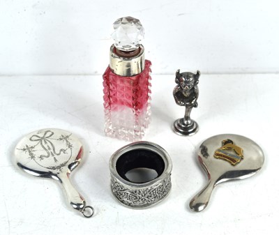 Lot 99 - A silver and cut glass scent bottle together...