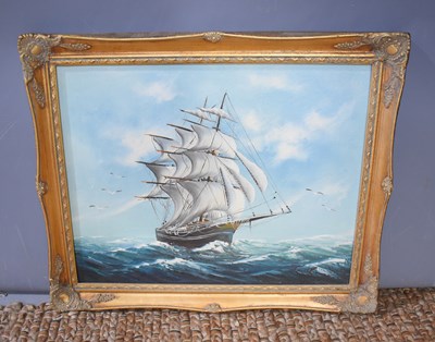 Lot 377 - Paul (20th century): ship on choppy seas, oil...