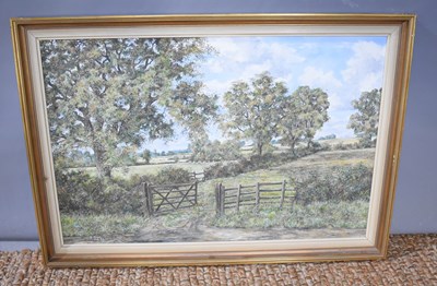 Lot 399 - J. Mills (20th century): English meadow...