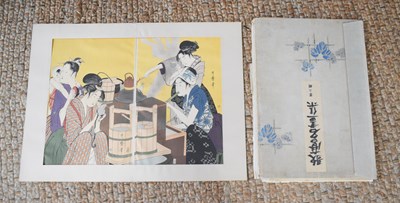 Lot 423 - Kitagawa Utamaro (1786-1865): women cooking,...