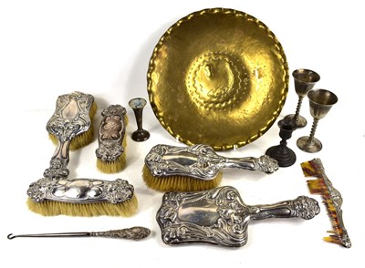 Lot 101 - A group of antique silver mounted dressing...
