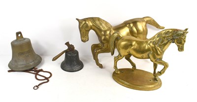 Lot 351 - Two large brass horse ornaments together with...