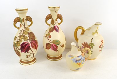 Lot 80 - A Royal Worcester Blush Ivory jug, decorated...