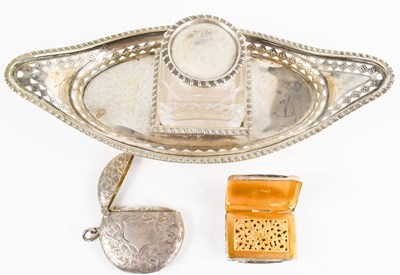 Lot 257 - A silver inkstand with glass inkwell with...