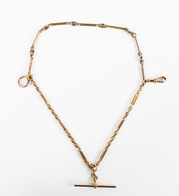Lot 241 - A 9ct gold Albert chain, with elongated hoop...