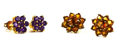 Lot 38 - Two pairs of earrings: a pair of 9ct gold and...