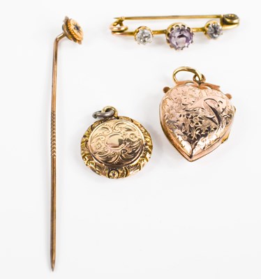 Lot 102 - A Victorian 9ct gold heart form locket, a...