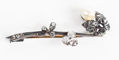 Lot 178 - A 14ct gold, pearl and diamond brooch, in the...