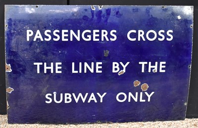 Lot 111 - Enamel Signs: A vintage 'Passenger's Cross The...