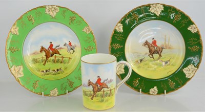 Lot 156 - Two Royal Crown Derby plates with painted fox...