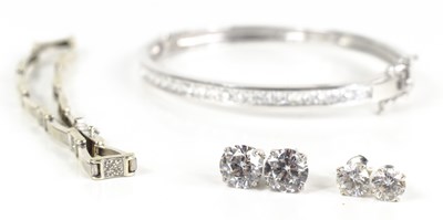 Lot 171 - A 9ct gold and cubic zirconia pair of stud...