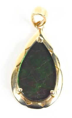 Lot 172 - A 9ct gold Canadian ammolite pear form pendant,...