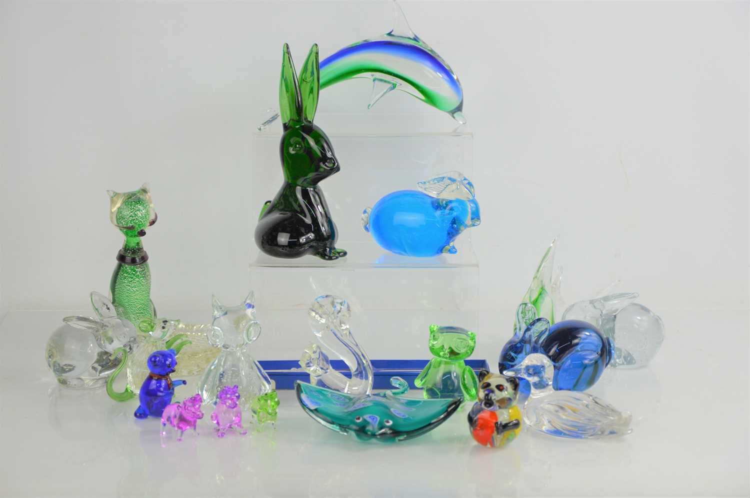 Lot 132 - A group of art glass animal paperweights and...