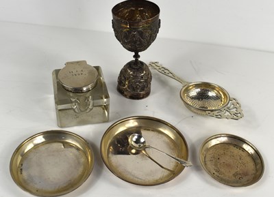 Lot 330 - A group of silver to include three pin dishes,...