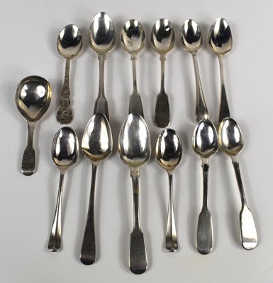 Lot 321 - A group of Georgian and later silver teaspoons,...