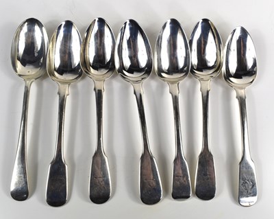 Lot 317 - A group of seven Georgian desert spoons, to...