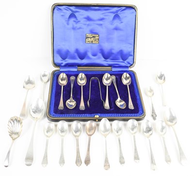 Lot 334 - A cased set of six silver tea spoon and sugar...