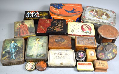 Lot 182 - A group of vintage metal tins and wooden boxes...
