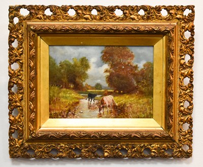 Lot 9 - R. A. Hawking (19th century): Cattle watering...