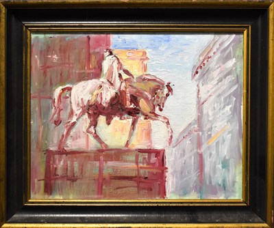 Lot 34 - Con Campbell (20th century): City Statue, oil...