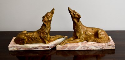 Lot 107 - A pair of French Art Deco spelter saluki...