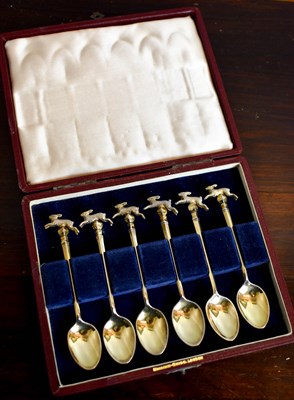 Lot 210 - A set of six silver gilt 'hare' spoons,...