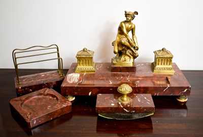 Lot 143 - A French red marble and gilt bronze desk stand...