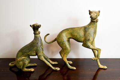 Lot 294 - A pair of modern metalware model greyhounds,...