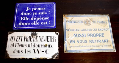 Lot 165 - Three French enamel signs, one by...