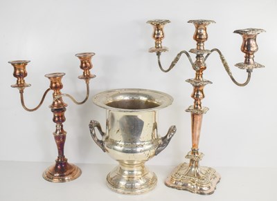 Lot 229 - Two Victorian silver plated candelabra, and a...