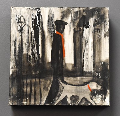 Lot 68 - S James (20th century): Man walking dog, oil...