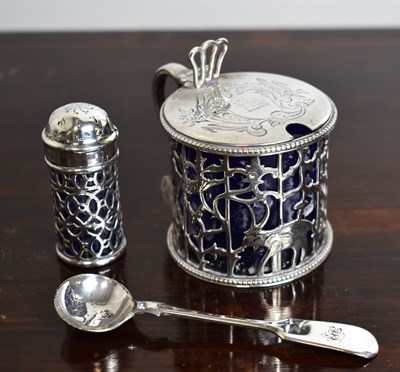 Lot 215 - A silver mustard pot, the cover with pierced...