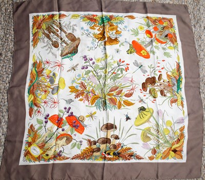 Lot 162 - A Gucci silk scarf, wildflowers and mushroom...