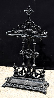 Lot 350 - A Victorian black painted cast iron umbrella...