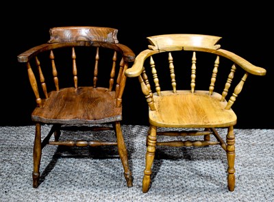 Lot 341 - Two antique smokers bow armchairs, both with...