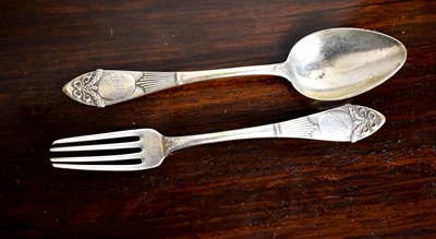Lot 204 - A silver Christening spoon and fork, 800 grade,...