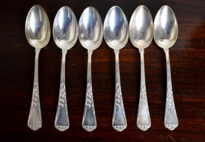 Lot 205 - A set of six Lily-of the-Valley silver tea...