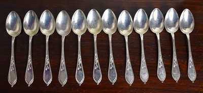 Lot 203 - A set of twelve silver teaspoons, 800 grade...