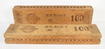 Lot 347 - A pair of vintage wooden cigar moulds, stamped...