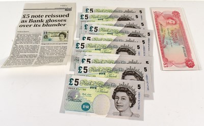 Lot 285 - A group of 10 series E uncirculated five pound...