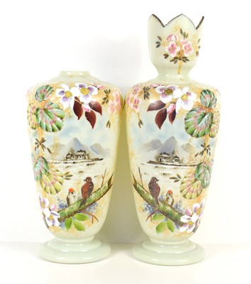 Lot 194 - Two vintage Japanese milk glass vases,...