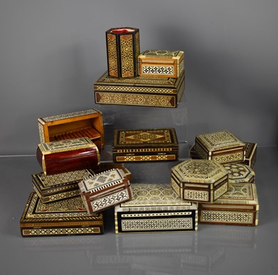 Lot 273 - A large group of bone inlaid parquetry boxes,...