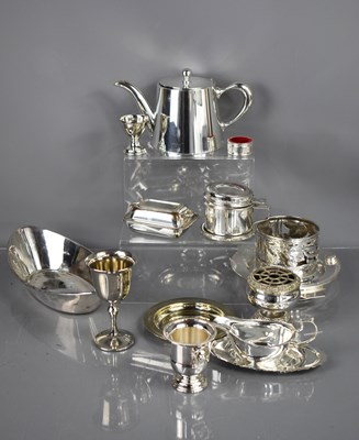 Lot 212 - A group of silver plateware to include teapot,...