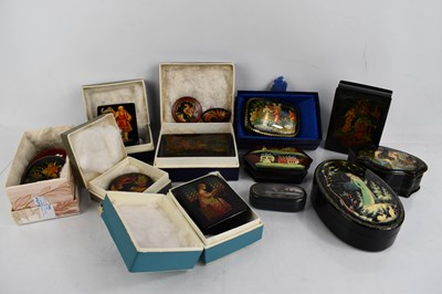 Lot 228 - A quantity of Russian black lacquered and...