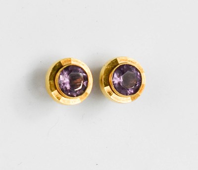 Lot 375 - A pair of 9ct gold vintage amethyst earrings, 3g.