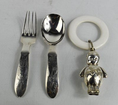 Lot 7 - A silver christening spoon and fork, engraved...