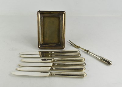 Lot 8 - A set of six silver handled knives, a silver...