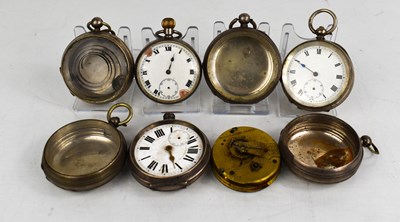 Lot 370 - A group of silver pocket watches and cases,...