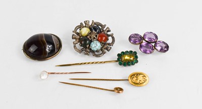 Lot 330 - A Scottish gemstone set brooch, a group of hat...